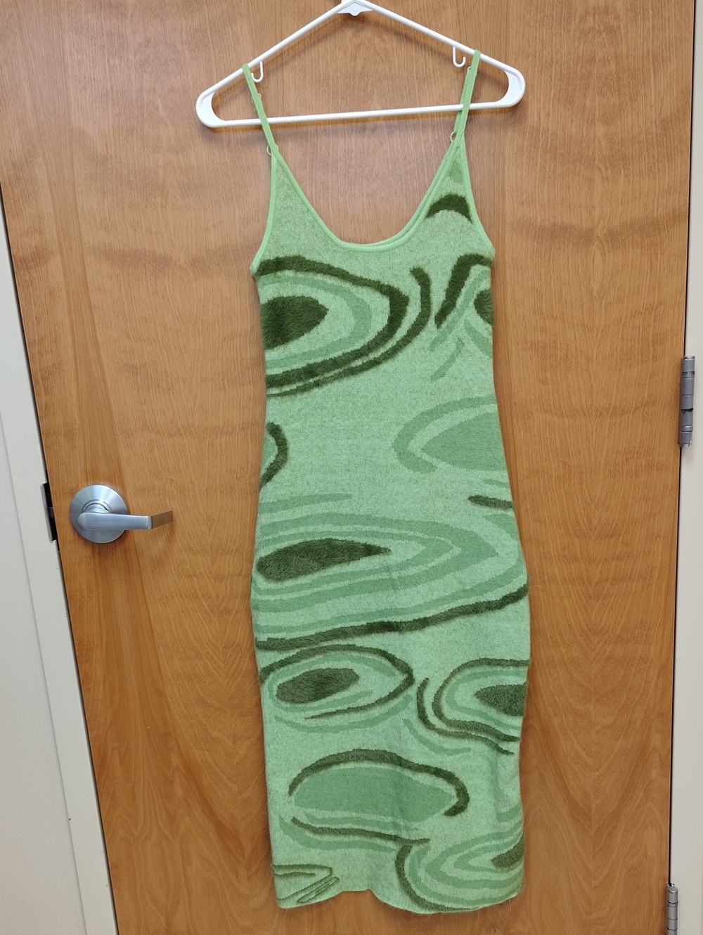 Green Knit Textured Bodycon Patterned Slip Dress - Unbranded